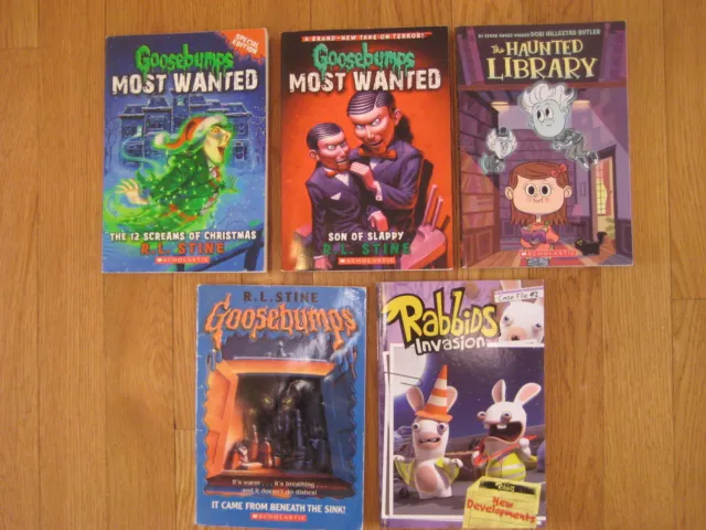 Spooky kids BOOK LOT Goosebumps R L Stine The Haunted Library Rabbids  halloween