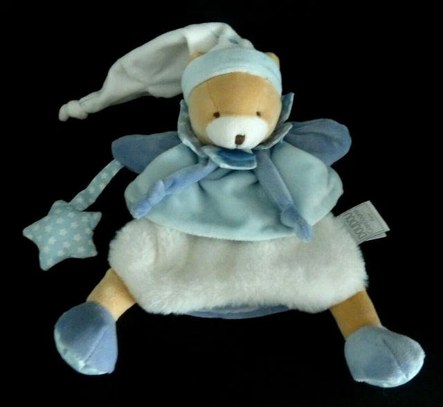 R. DOUDOU ET COMPAGNIE MARIONNETTE OURS Petit Chou Bleu blanc étoile bonne NEUF
