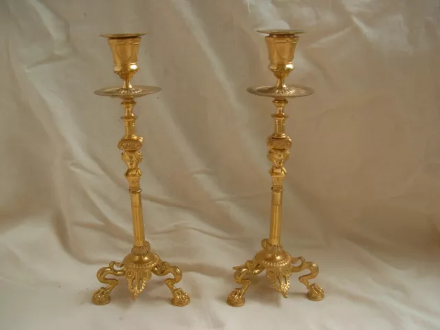 PAIR OF ANTIQUE FRENCH GILT BRONZE CANDLE HOLDERS,NEOCLASSICAL STYLE,19th.