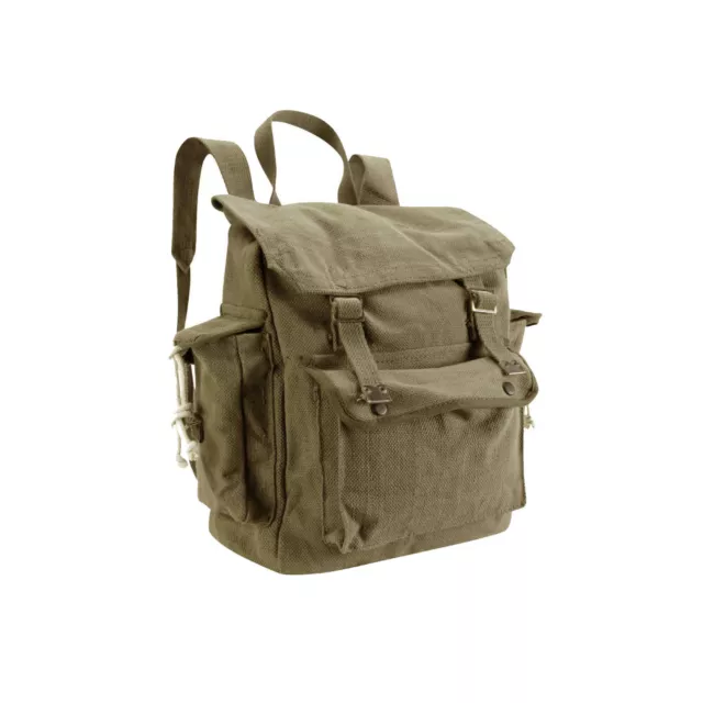 Vintage Army Style Work Tool Canvas Bag Daysack Backpack Rucksack Olive Green