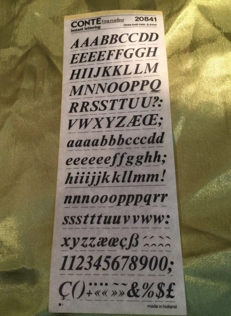 LETRAS INSTANTÁNEAS CONTE Tiempos en negrita cursiva 9,4 mm COMO LETRASSET