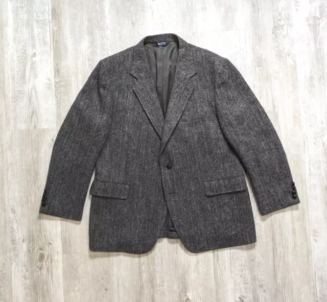 Vintage Harris Tweed Handwoven Wool Gray Herringbone 48” Chest Sport Coat Blazer