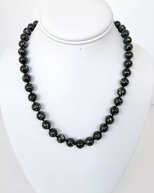 Black Artisan Glass Beaded Necklace Vintage Individually Knotted Womens Necklace