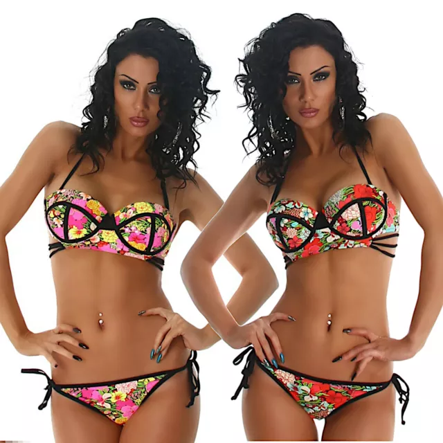 Bikini costume da bagno donna mare spiaggia floreale balconcino due pezzi nuovo