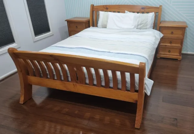 Queen Bed Frame, Side Tables And Mattress