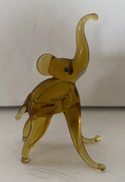 Vintage Handblown Elephant Collectable Figurine Gold Color 3” Tall Beautiful !!