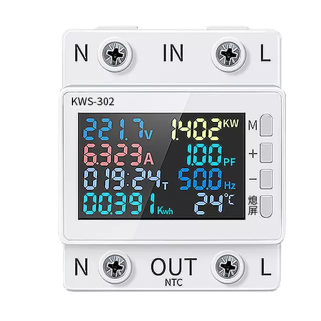 Tuya WiFi Compteur de Puissance éCran Couleur 2P Multifonction Compteur D'é7919