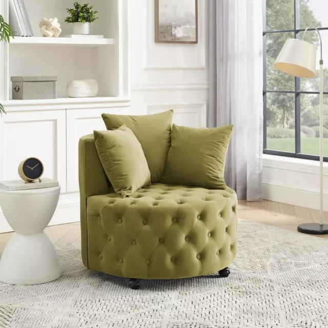 Velvet Upholstered Swivel Chair for Living Room, with Button Tufted Sofa Chair