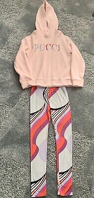 Emilio Pucci Girls Outfit Pink Hoodie & Multicoloured Leggings Age 10 Years VGC