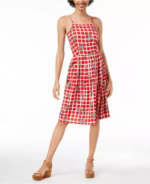 Maison Jules Retro Printed Spaghetti-Strap Sundress Dress Womens 10 New $69 Red