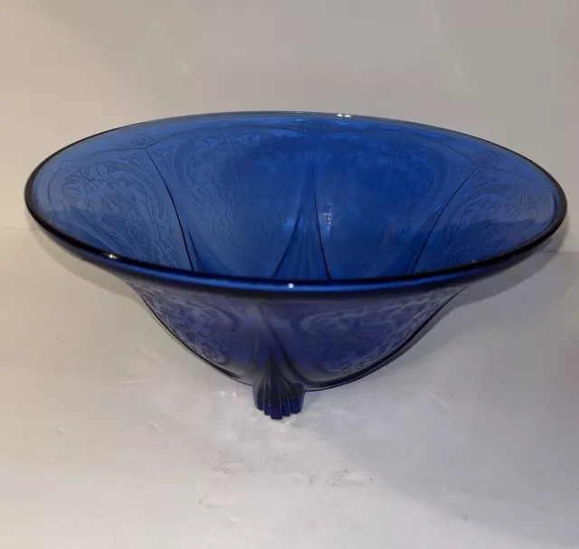 Vintage Hazel Atlas Cobalt Blue Royal Lace 3 Footed 10” Bowl Depression Glass