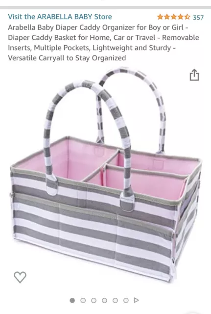 New Arabella Baby Diaper Caddy Organizer for Boy Girl Pink Gray Storage Basket