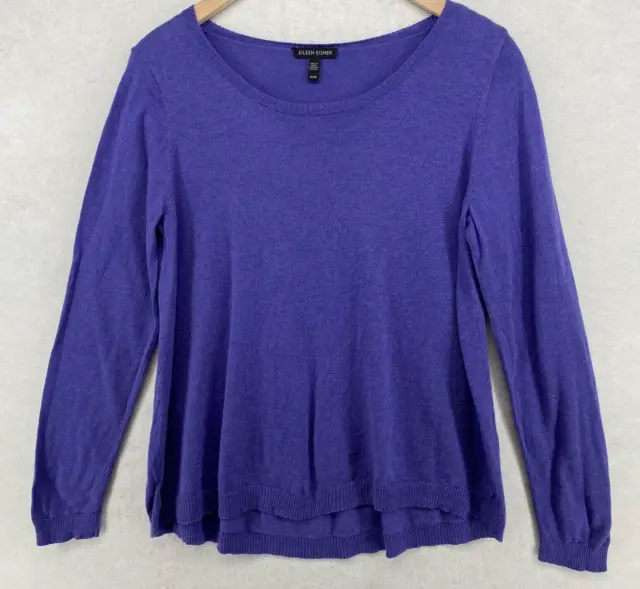 EILEEN FISHER Sweater M Merino Wool Tencel Cotton Top Long Sleeve Pullover Blue