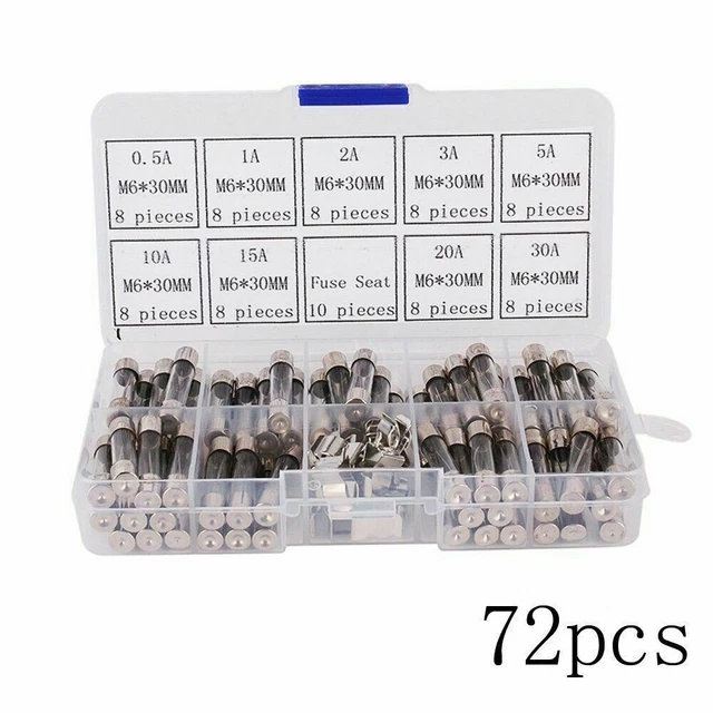 72PCS 6MM X 30MM Rapide-Coup Verre Fusibles Fusion Rapide Voiture Tube en Mixte 3