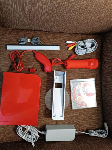 Nintendo Wii With New Super Mario Bros Red Console Free  red nunchuk included