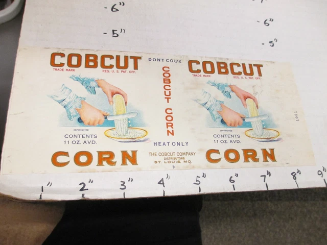 COBCUT corn 1930s metal tin can food paper label St Louis MO 11oz