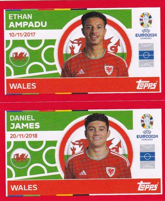 Insigne Topps Euro 2024 Pays De Galles – Parallèle Bleu RARE – WAL 1 – Neuf