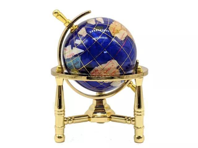 Unique Art 6-Inch Mini Blue Pearl Ocean Gemstone World Globe with Gold Tripod