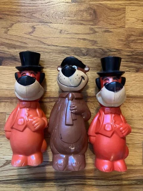 Lot 3 Knickerbocker Hanna Barbera Huckleberry Hound Yogi Bear Plastic Coin Bank