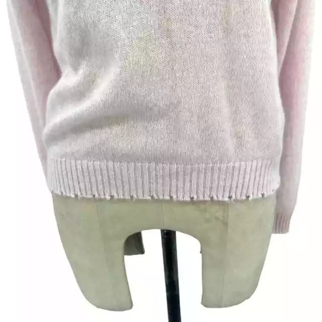 Minnie Rose Cashmere Frayed Edge Cropped V-Neck Sweater Pink Size Small 3