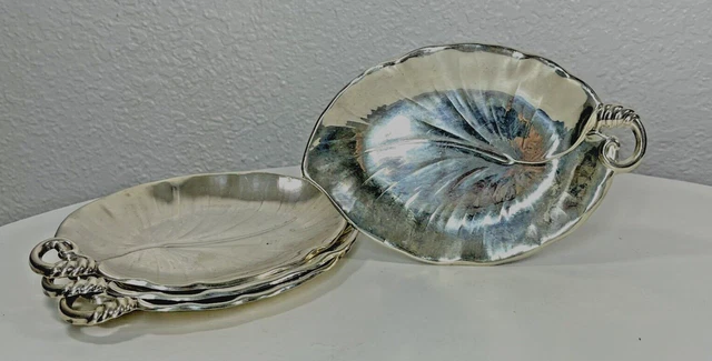 Meriden Brittania Sterling Silver Leaf Snack Tray Set J.E.Caldwell & Co WB120
