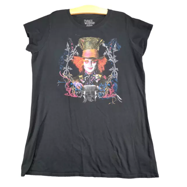 Disney Alice In Wonderland Women's Mad Hatter Graphic Tunic T-Shirt Black XXL