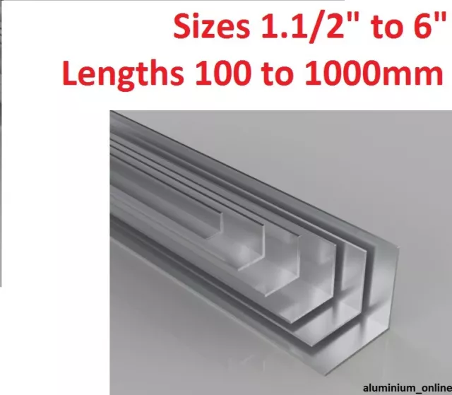 ALUMINIUM EQUAL ANGLE 1.1/2" 1.3/4" 2" 2.1/2" 3" 4" 6" inch lengths to 1000mm