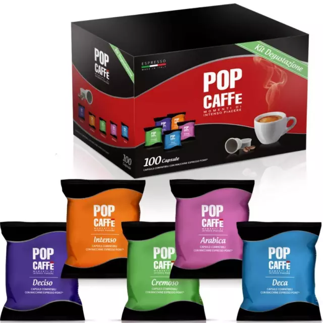 100 Capsule Pop Caffe' Mix Compatibili Lavazza Espresso Point Deciso Intenso Cre