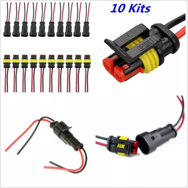10Kit 2 Pin Waterproof Electrical Cable Wire Connector Plug Car truck Motorcycle