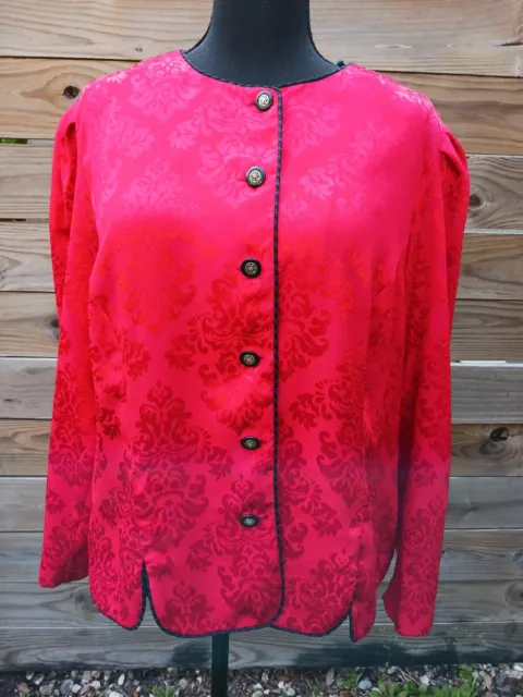 Vintage 1980'S Red Brocade Jacket With Gold Buttons, Size Large