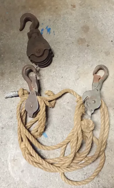 Antique 3 Piece Iron Barn Rope Pulley