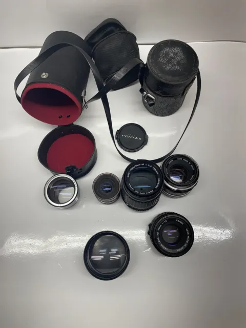 Lot of 6 mixed camera lenses: Canon, Pentax,Cabin,
