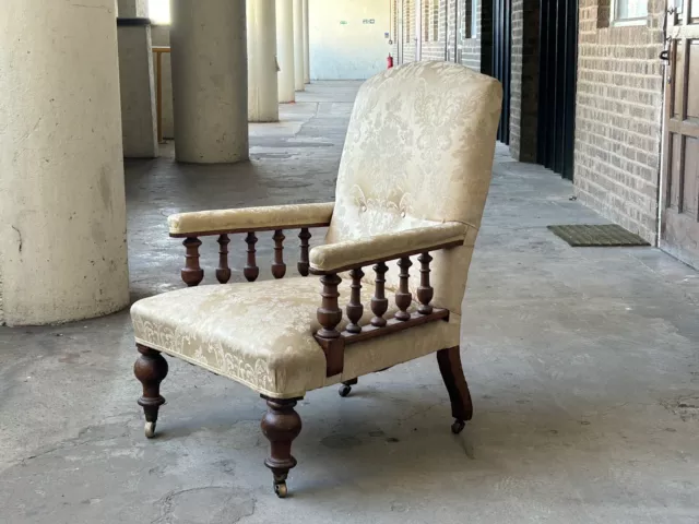 Victorian Walnut Open Armchair, English 19th Century