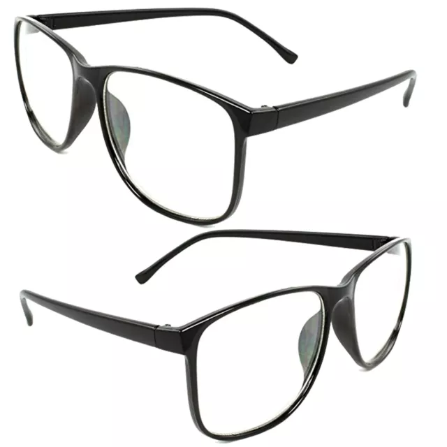 Oversized Clear Lens Thin Square Frame Nerd Retro Vintage Large Glasses Black