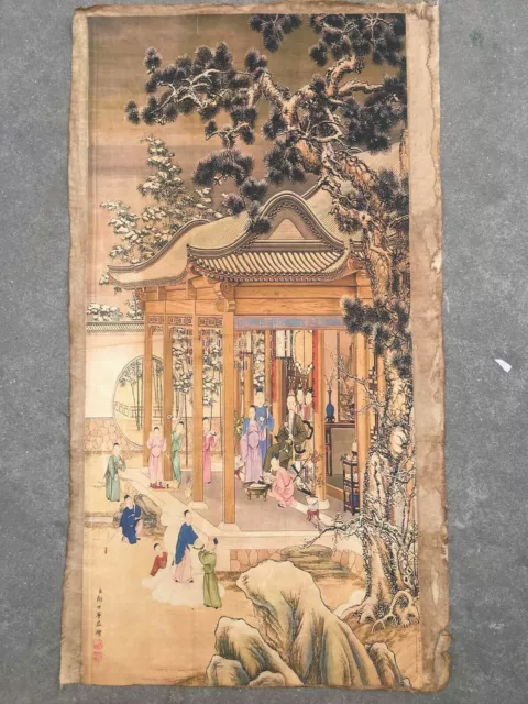 Chinese Old Scroll Lang shi ning - Picture of Qianlong enjoying snow Painting
