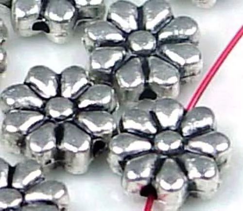 12 Antique Silver Pewter Daisy Flower Disc 9mm Beads