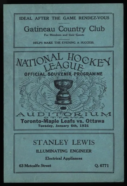 1930-31 1931 Toronto Maple Leafs @ Ottawa Senators Hq Hockey Program King Clancy