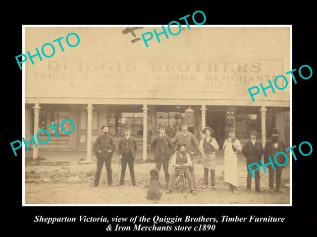 OLD LARGE HISTORIC PHOTO OF SHEPPARTON VICTORIA THE QUIGGINS Bros STORE c1890