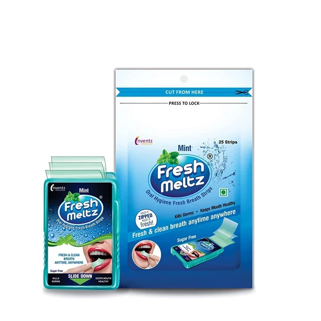 Refrescante bucal de higiene oral FRESH MELTZ con sabor a nuevo 25 tiras (Paquete de 6)
