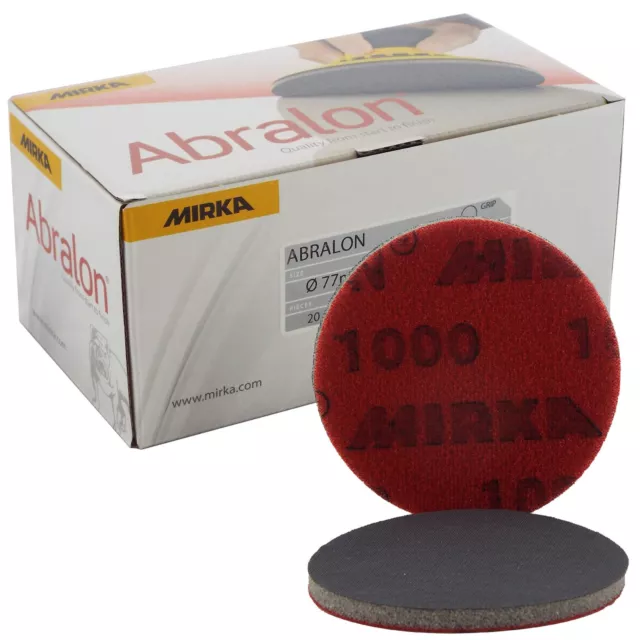 Mirka Abralon 77mm 3" P1000 Grit 20x HookNLoop Foam Fine Finishing Discs Pad