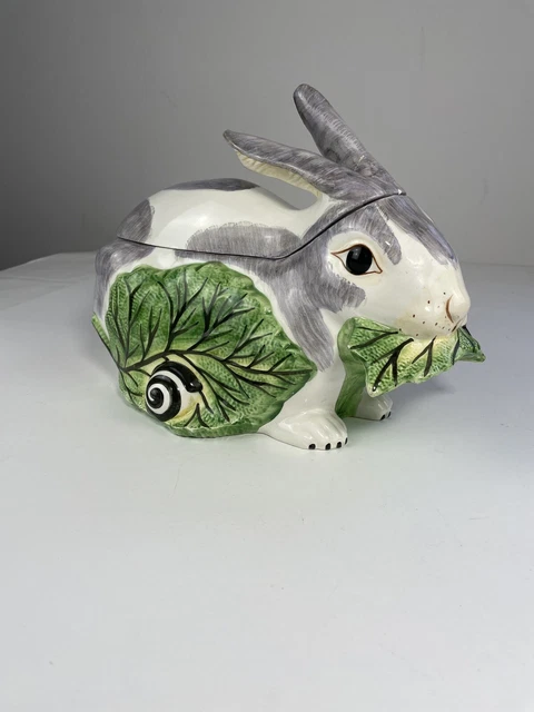 Vintage Mottahedeh Majolica Bunny Rabbit & Foliage Tureen 14" x 8" x 8" Italy 2