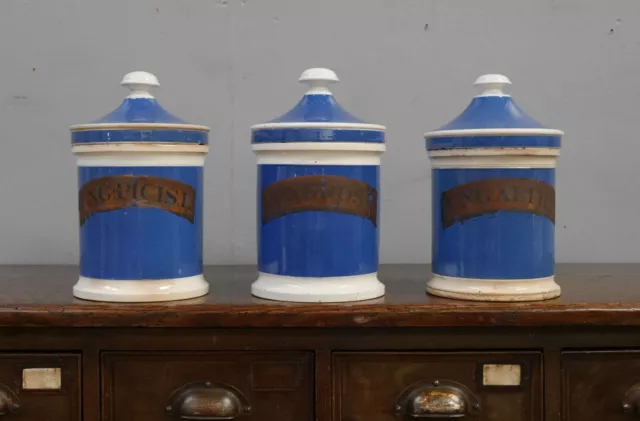 Antique Vintage Large Blue Victorian Chemist Pharmacy Bottles Jars Apothecary 3