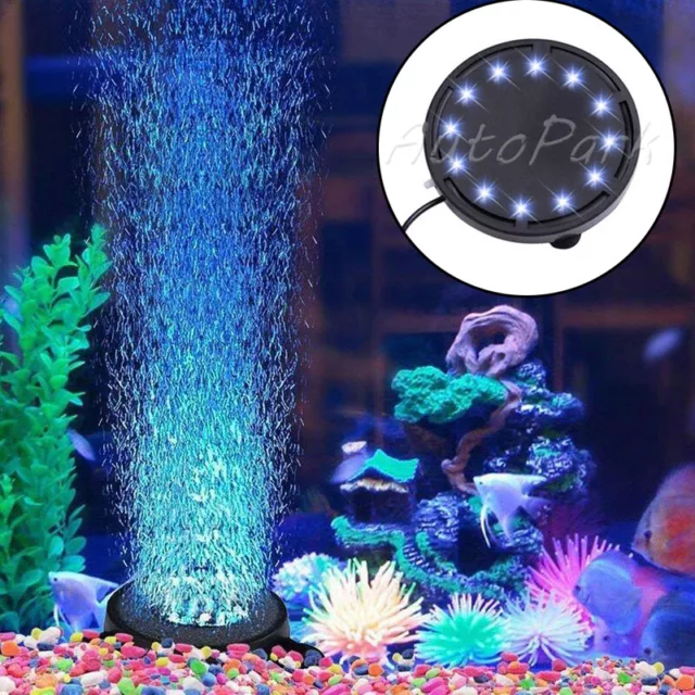 12 LED Submersible Bubble RGB Light Air Stone Lamp for Aquarium Fish Tank Pump A
