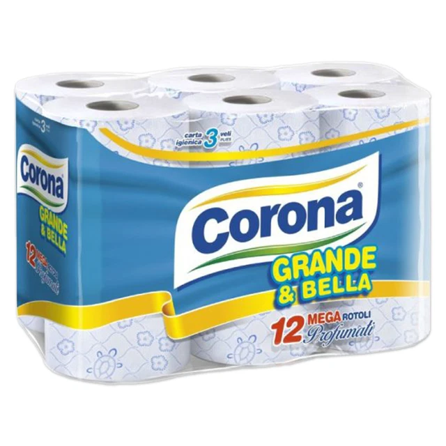 Set 12 Rotoli Carta Igienica Corona Grande e Bella Profumati Comodi Resistenti
