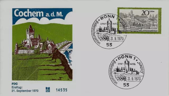 BRD FDC MiNr 649 (8a) Fremdenverkehr (III): Cochem an der Mosel -Burg-Weinanbau-