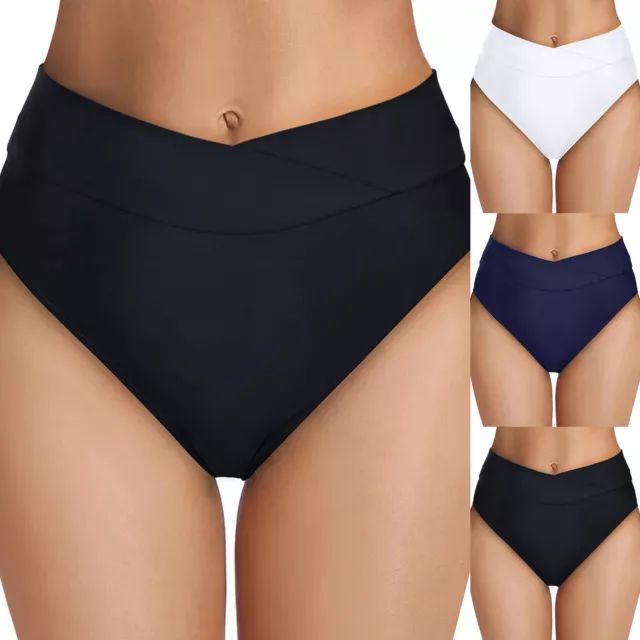 Women High Waisted Bikini Bottoms High Cut Swim Bottom Full Coverage Swimsuit au