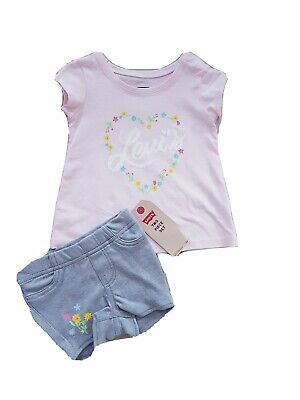 Levi'S BABY GIRL 2PC Rosa T shirt shorts Set Size 9 12 mesi Nuovo con Etichette Regalo Levi