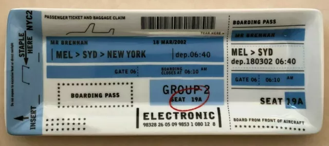 MAKE ME ICONIC Collectable BOARDING PASS Side Plate Melbourne To Sydney Aviation