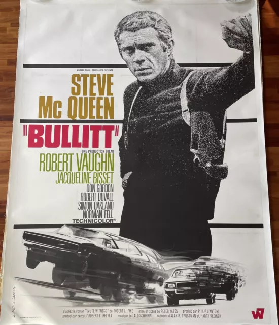 Bullitt french poster affiche Steve mc queen 47x63 i linenbacked original 1968