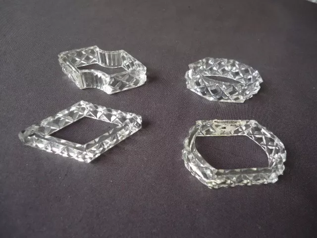 4  vintage art deco crystal serviette napkin rings